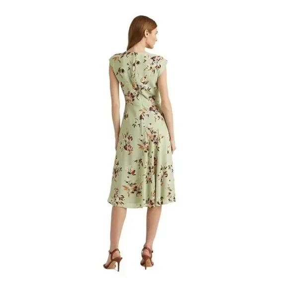 Lauren Ralph Lauren Petite Floral Cap Sleeve Dress Sage Green Size 14P MSRP $145 - Picture 3 of 3